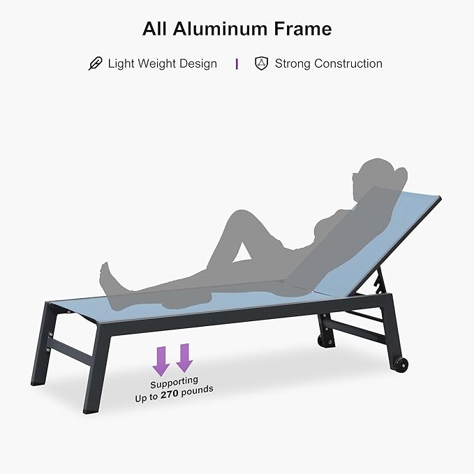 PURPLE LEAF Patio Chaise Lounge Set for 4 Outdoor Chaise Lounge Chair with Aluminum Frame and Easy-to-Move Wheels Pool - Photo 9