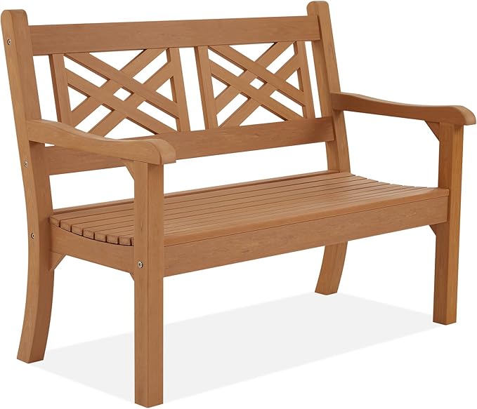 Psilvam 49''W All-Weather Poly Lumber Outdoor Bench – 2- Person Garden Bench with Decorative Backrest & Curved Armrests - Photo 1