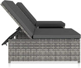 Gray Poly Rattan Reclining Patio Chairs, 2 pcs with Glass Top Table, Outdoor Chaise Lounge Set - Photo 3