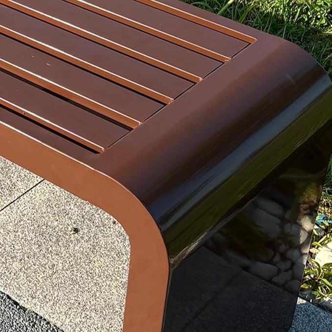 LITFAD Outdoor Indoor Bench Art Deco Alloy Picnic Bench Modern Multicolor Park Bench Waterproof Metal Garden Bench for Patio, Lawn, Yard, Porch, Coffee, 47" L x 16" W x 18" H