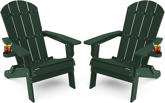 YEFU Adirondack Chair Set of 2, Folding Oversized Plastic Adirondack Chair with Cup Holder - Photo 1