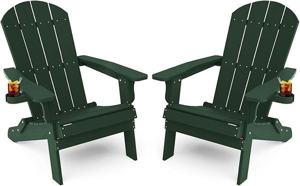 YEFU Adirondack Chair Set of 2, Folding Oversized Plastic Adirondack Chair with Cup Holder - Photo 1