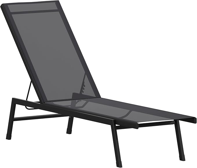 Flash Furniture Brazos Adjustable Chaise Lounge Chair, Outdoor Five-Position Recliner, All Weather, Black/Black - Photo 1
