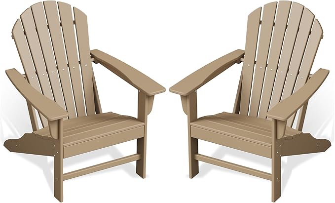 Poly Lumber Adirondack Chair Set of 2, HDPE All-Weather Resistant Outdoor Patio Chairs, Pre-Assembled Outdoor Fire Pit Chair for Pool, Deck, Backyard, Garden, Weather Wood