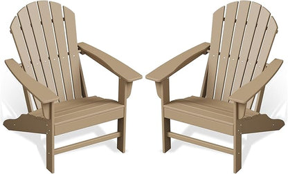 Poly Lumber Adirondack Chair Set of 2, HDPE All-Weather Resistant Outdoor Patio Chairs, Pre-Assembled Outdoor Fire Pit Chair for Pool, Deck, Backyard, Garden, Weather Wood
