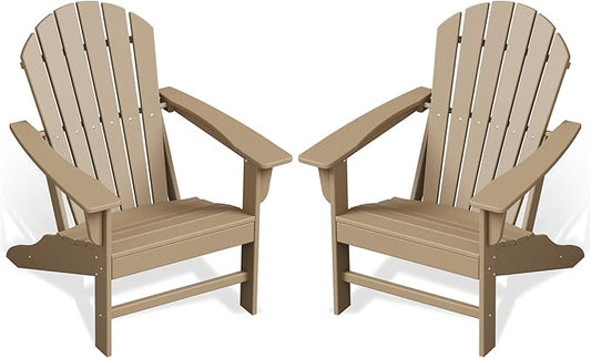 Poly Lumber Adirondack Chair Set of 2, HDPE All-Weather Resistant Outdoor Patio Chairs, Pre-Assembled Outdoor Fire Pit Chair for Pool, Deck, Backyard, Garden, Weather Wood