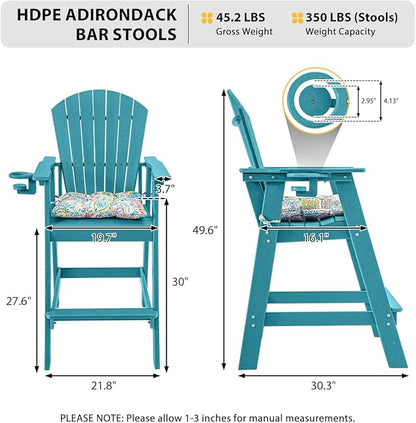 Sundale Outdoor Adirondack Bar Stool, Patio HDPE Bar Chair with Backrest, 30 Inch Seat Height Tall Bistro Dining Counter Stool with Cushion, All-Weather Pub Height Chair
