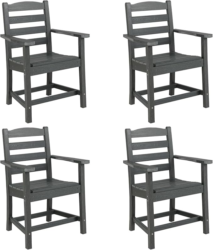 Tangkula Patio Dining Chairs Set of 4, HDPE All Weather Outdoor Chair w/Wide Armrests, Curved Seat, Wood Grain - Photo 1