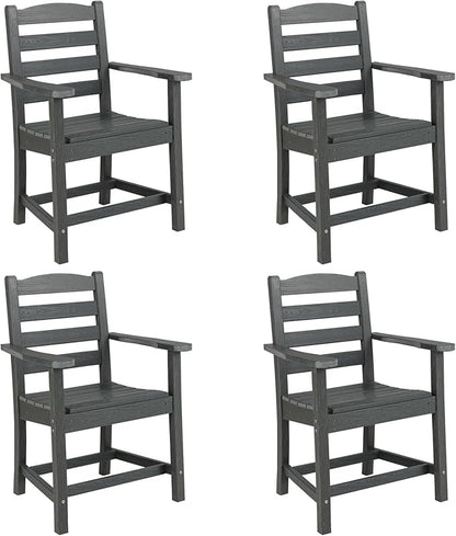 Tangkula Patio Dining Chairs Set of 4, HDPE All Weather Outdoor Chair w/Wide Armrests, Curved Seat, Wood Grain, Plastic Porch Chair for Backyard, Garden, Front Porch, Poolside (Gray, 4 Chairs)