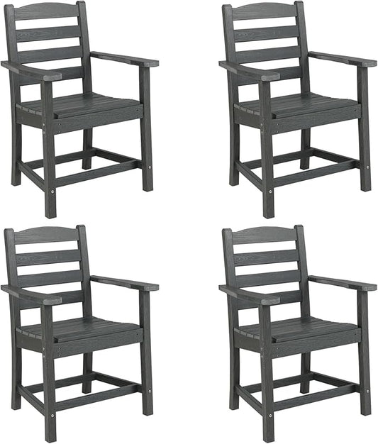 Tangkula Patio Dining Chairs Set of 4, HDPE All Weather Outdoor Chair w/Wide Armrests, Curved Seat, Wood Grain, Plastic Porch Chair for Backyard, Garden, Front Porch, Poolside (Gray, 4 Chairs)