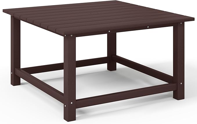 Costaelm Patio Conversation Table, Tatio Accent HDPE Outdoor Weather Resistant, Square Outdoor Porch Balcony Patio Drink Table for Outside, Pool, Backyard, Dark Brown