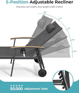Ciokea Outdoor Lounge Chair with Pillow, 5-Position Aluminum Chaise Lounge with Wheels & Armrests - Photo 5