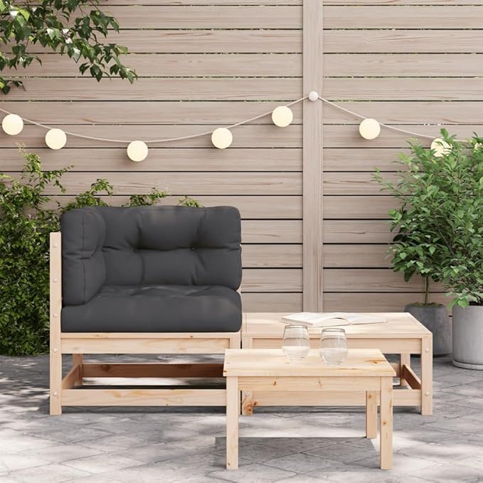 Solid Pine Wood Patio Sectional Sofa with Cushions & Footstool - Photo 3
