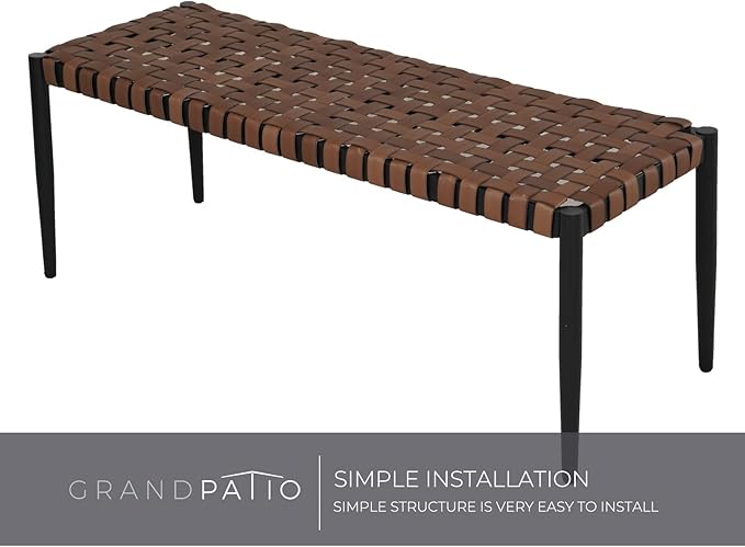 Grand patio Outdoor Bench Leather-Look Wicker Patio Seating Bench for Front Porch Backyard Park Outside Furniture Décor