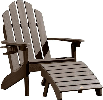 Highwood AD-KITCLAS4-ACE Classic Wesport Adirondack Chair with Ottoman and Cup Holder, Weathered Acorn