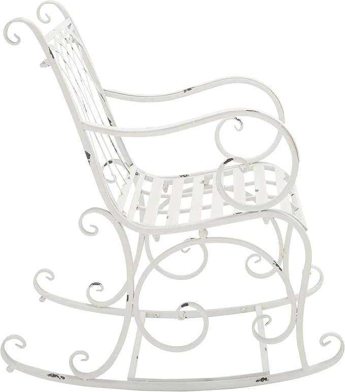 SAFAVIEH Outdoor Collection Medrano Victorian Antique White Wrought Iron Rocking Chair
