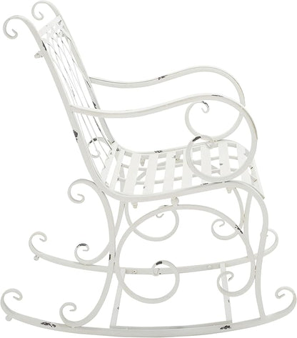 SAFAVIEH Outdoor Collection Medrano Victorian Antique White Wrought Iron Rocking Chair