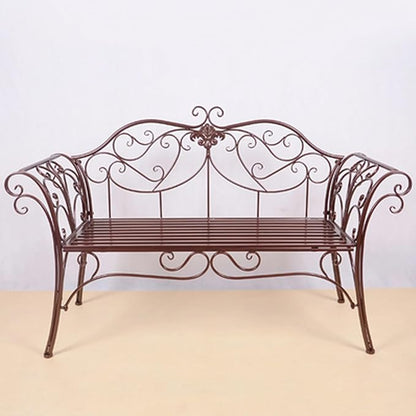 Outdoor Metal Garden Bench, Patio Seating with Backrest & Armrests, 2-3 Person Capacity, Durable Furniture for Balcony, Porch, Courtyard & Park (Brown)