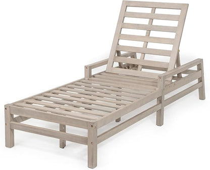 Merax Patio Chaise Lounge Chair Set of 2, Adjustable Lounge Chair Outdoor with 5 Positions, Acacia Wood Patio Lounge Chair with Thick Cushions for Pool Deck Balcony Garden, All-Weather, Light Teak