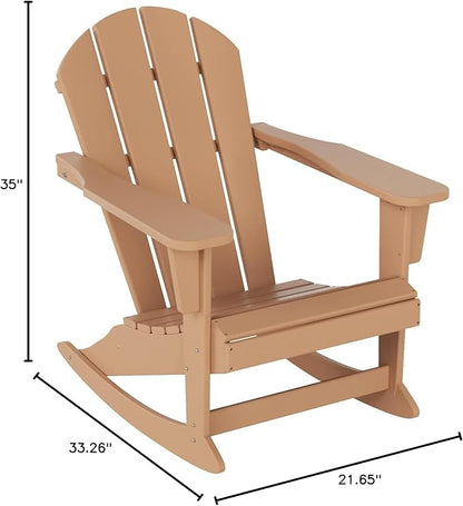 WO WESTIN OUTDOOR HDPE Laguna Outdoor Rocking Poly Adirondack Chair with Side Table 3-Piece Set, Teak