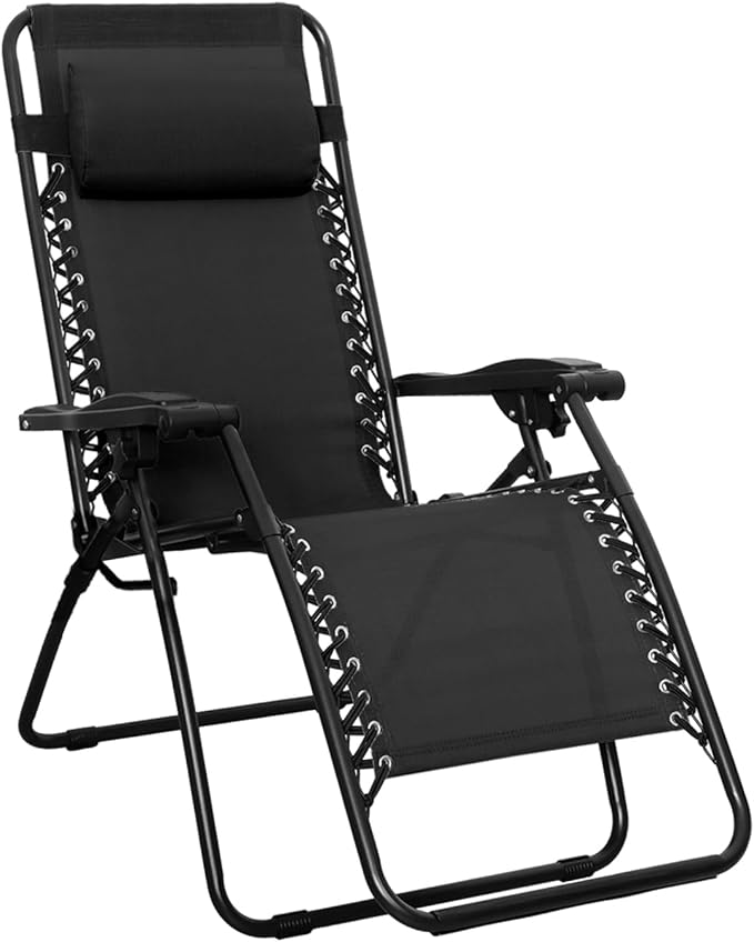 Amazon Basics Outdoor Patio Zero Gravity Portable Folding Reclining Lounge Chair with Padded Headrest Pillow - Photo 1