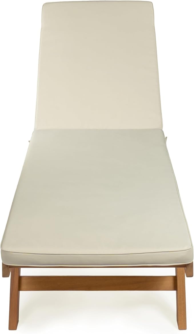 JONATHAN Y LNG1000E Mallorca 77.56"x23.62" Modern Classic Adjustable Acacia Wood Chaise Outdoor Lounge Chair with Cushion & Wheels Coastal, Bohemian, Minimalist, Traditional, Light Gray/Natural
