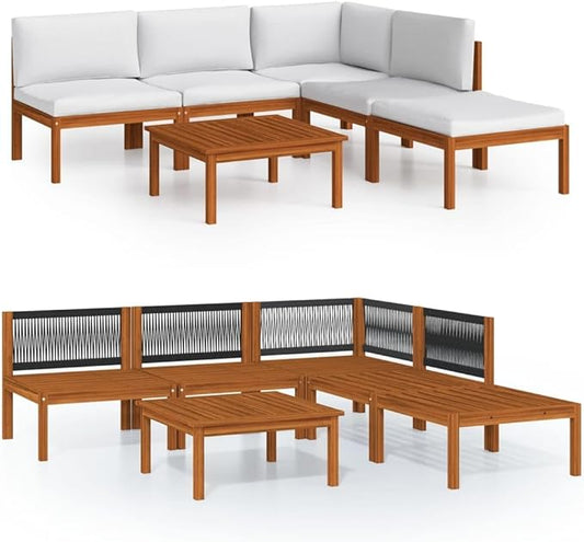 6-Piece Acacia Wood Garden Lounge Set with Plush Cushions, Rustic Cream and Brown Outdoor Patio Furniture for Relaxing and Socializing, Modular Seating Arrangement, Durable