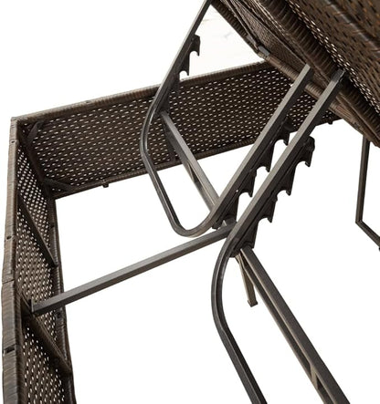 Brown PE Rattan Double Patio Sun Lounger 78.7"x44.9"x77.2" with Adjustable Backrest, Curtains & Roof, All-Weather Outdoor Chaise for Poolside Garden Deck