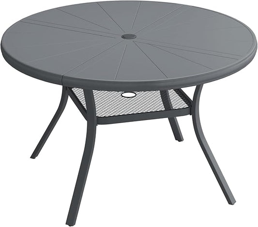 Outdoor Patio Round Dining Table for 4, 40.7" x 40.7" Sleek Aluminum Dining Table with Umbrella Hole for Backyard Garden Lawn Deck, Dark Grey