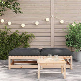 Solid Pine Wood Rustic Patio Footstool Set with Cushions, Gray Natural Wood Finish - Photo 3