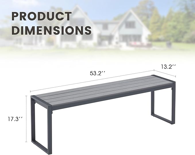53" Outdoor Bench, 2 Pieces Patio Backless Garden Bench with Metal Frame & Faux Wood Seat for Porch, Entryway, Lawn, Backyard, Grey