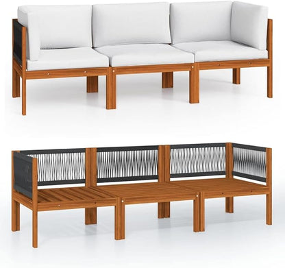 3-Seater Acacia Wood Garden Sofa with Weather-Resistant Cushions, Rustic Outdoor Patio Furniture for Lounging and Entertaining, Removable Zip Covers for Easy