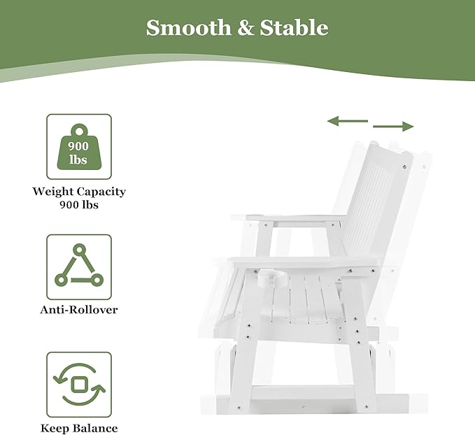 HIPS Patio Glider with Cup Holders, Durable Poly Lumber Material, All-Weather Resistant - Photo 7