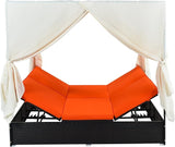 SOFTSEA Patio Chaise Lounge, PE Rattan Outdoor Patio Wicker Sunbed Daybed with Adjustable Seats, Four-Sided Canopy - Photo 5