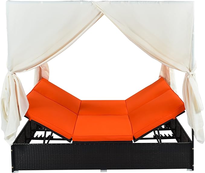 SOFTSEA Outdoor Wicker Daybed Sunbed with Curtains and Adjustable Seats - Photo 3