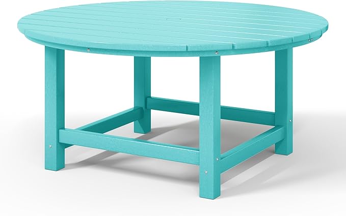 WestinTrends Malibu Low Outdoor HDPE Round Patio Coffee Table, Turquoise - Photo 7