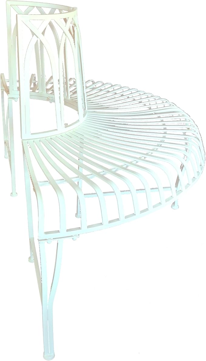 Hi-Line Gift Ltd. Semi-Circle White Metal Tree Wrap Garden Bench