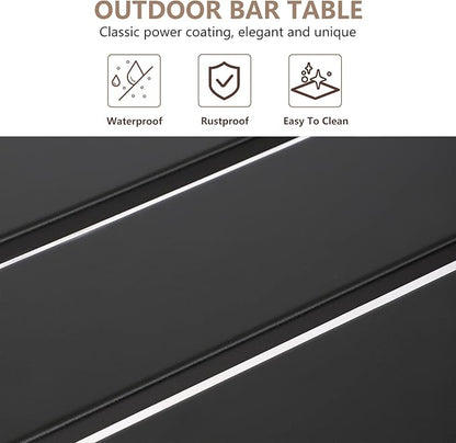 Outdoor Bar Table, Patio Counter Height Bar Tables, 47" Rectangle Bar Table for Patio, Garden, Yard, Balcony, Poolside (Black, 47inch-Length)
