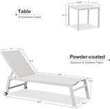PURPLE LEAF Oversize Chaise Lounge Chair Outdoor 2 Pieces White Aluminum Lounge Chair with Wheels and Table for Pool - Photo 2