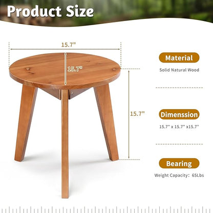Outvita Outdoor Side Table, Acacia Wooden End Table Small Coffee Table for Patio Balcony Garden Living Room Bedroom Sturdy (Smooth Tabletop - Three Legs)