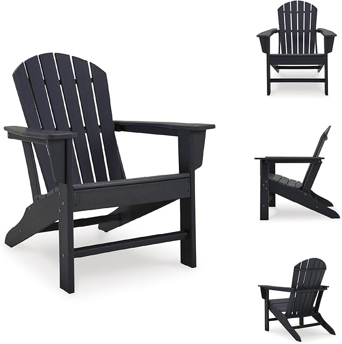 Signature Design by Ashley Sundown Treasure Cottage Weather Resistant Outdoor Adirondack Chair with Slatted Design, HDPE, 31" W x 33" D x 38.13" H, Black