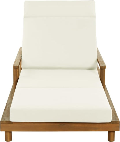 Merax Acacia Wood Outdoor Chaise Lounge Chair Set of 4, Thick 4-Fold Cushion & Headrest, 3-Position Adjustable Backrest, Modern 76.8" L Large Patio Pool Sun Lounger for Garden Beach Yard, Beige+Teak