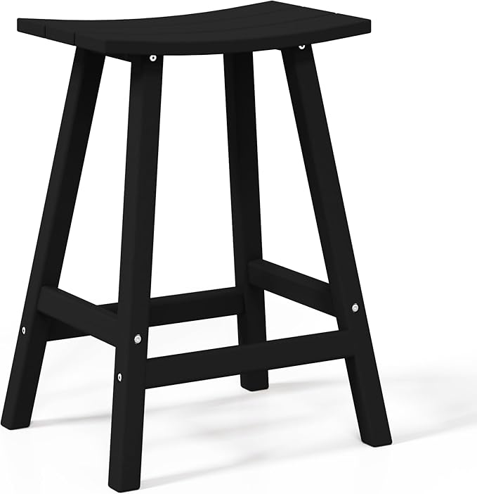 WestinTrends Malibu 24 Inch Outdoor Black Bar Stools, All Weather Resistant Poly Lumber Adirondack Counter Height Stools