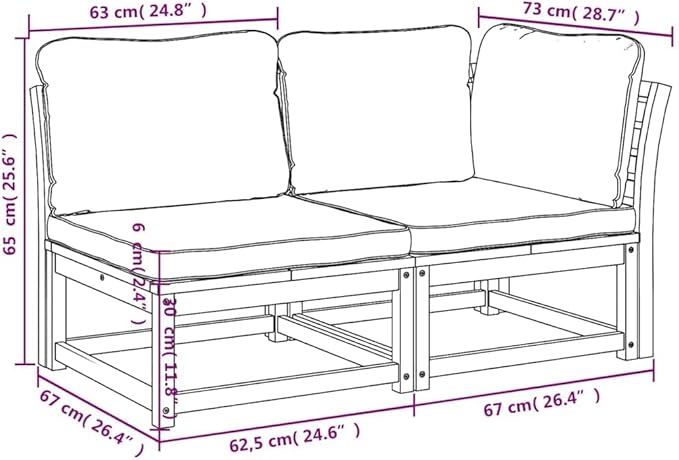 2 Piece Outdoor Sectional Sofa Set Cream White Acacia Wood Patio Couch with Removable Cushions Slatted Design Modular Small Balcony Garden Conversation for Deck Lawn Sunroom