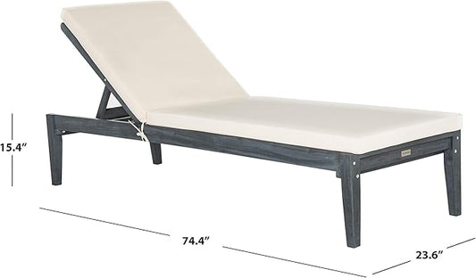 SAFAVIEH Outdoor Collection Azusa Ash Grey Solid Wood/Beige Cushion Adjustable Chaise Lounge Chair (PAT6729B)