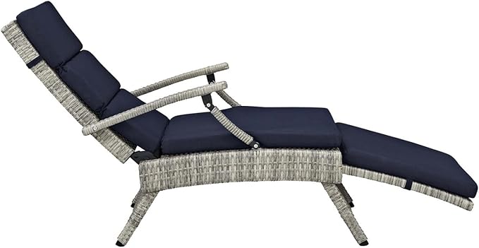 Modway Envisage Outdoor Patio Wicker Rattan Chaise Lounge in Light Gray Navy