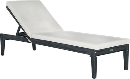 SAFAVIEH Outdoor Collection Azusa Dark Slate Grey Solid Wood/Beige Cushion Adjustable Chaise Lounge Chair (PAT6729K)
