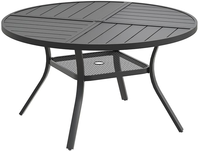 DIFY 40.6" Round Outdoor Patio Dining Table for 4, Metal Patio Table with 1.57" Adjustable Umbrella Hole, All-Weather Outdoor Furniture Table for Garden Backyard Deck, Black
