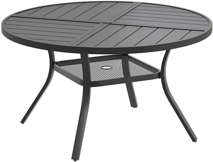 DIFY 40.6" Round Outdoor Patio Dining Table for 4, Metal Patio Table with 1.57" Adjustable Umbrella Hole, All-Weather Outdoor Furniture Table for Garden Backyard Deck, Black