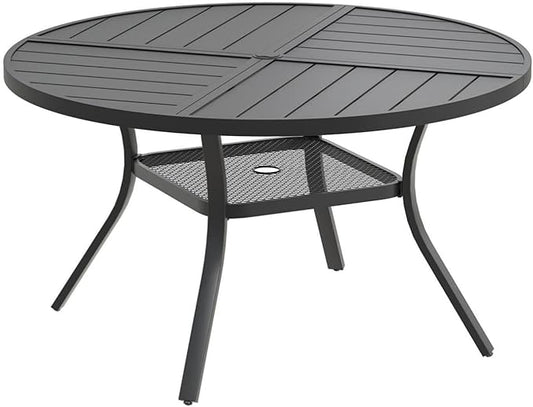 DIFY 40.6" Round Outdoor Patio Dining Table for 4, Metal Patio Table with 1.57" Adjustable Umbrella Hole, All-Weather Outdoor Furniture Table for Garden Backyard Deck, Black